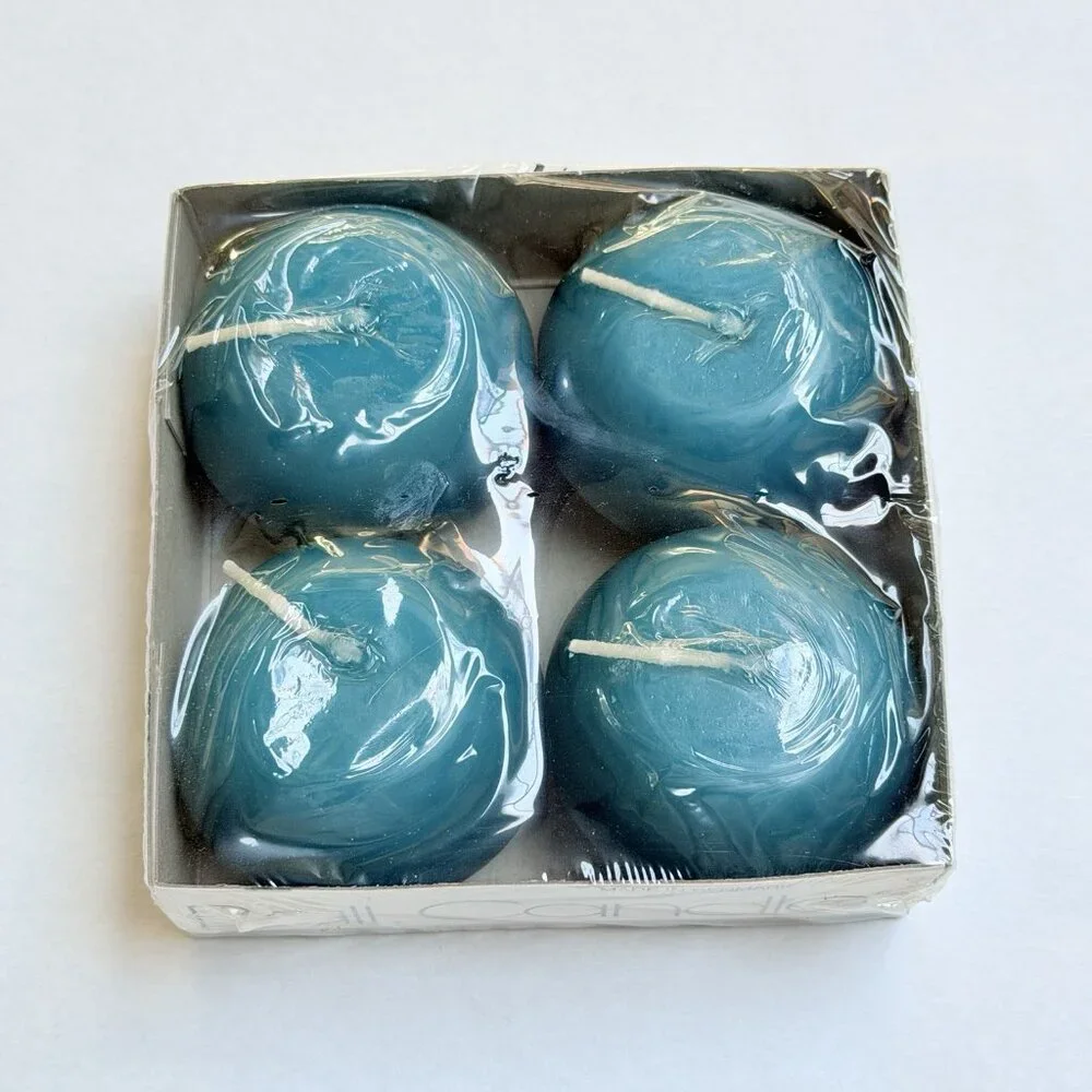 Vintage‎ Bed Bath And Beyond Blue Ball Candles Made In Denmark 4 Snow Balls